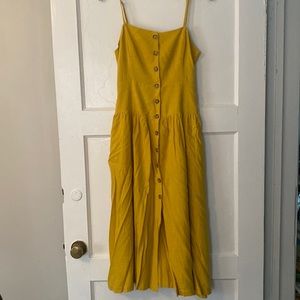 Urban Outfitters yellow button up dress, size XS, midi length